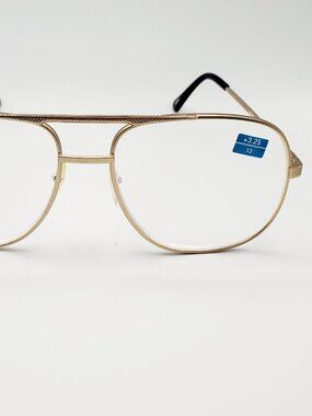 Sleek Matte Gold Rim Aviator Readers +3.25 Brown Temple Tips 54-20-140